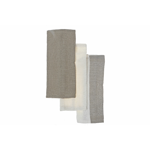 Maison Concepts Dish Towel Set Of 3 PCs Block Print Oxford Tan