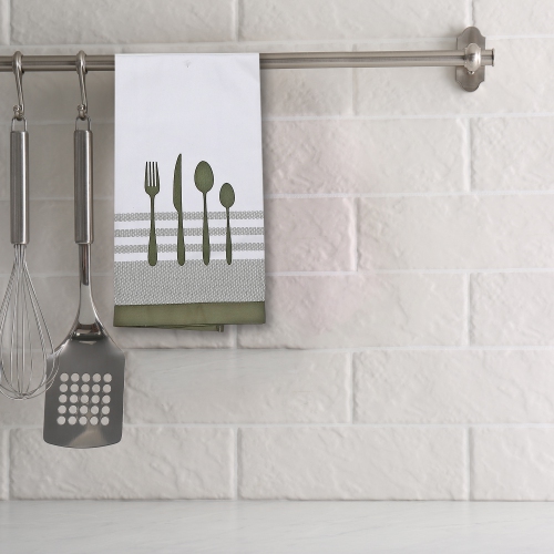 Maison concepts – serviette à thé Utensil à coutures frontales, vert olive – Ensemble de 6