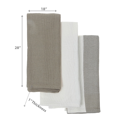 Maison Concepts Kitchen Towel Set Of 3 PCs Block Print Waffle Oxford Tan