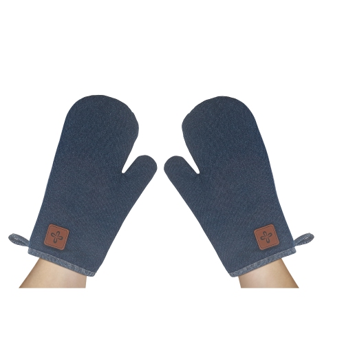 2 gants de cuisine en denim avec écusson en cuir de Maison concepts