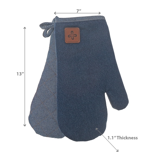 2 gants de cuisine en denim avec écusson en cuir de Maison concepts