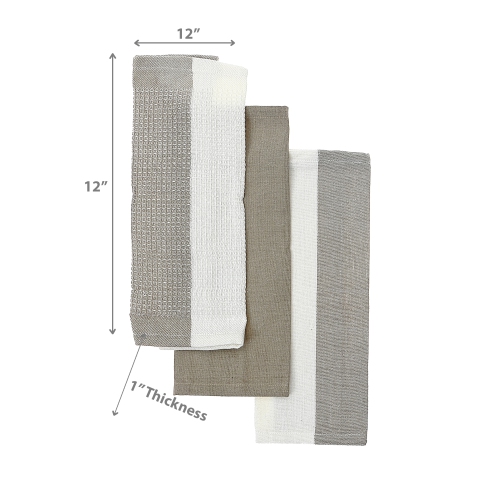 Maison Concepts Dish Towel Set Of 3 PCs Block Print Oxford Tan