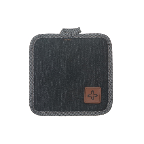 Maison Concepts Black Denim Pot Holder With Leather Badge - Set of 4