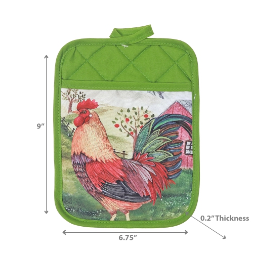 Maison Concepts Pot Holder With Pocket Roosters - Set of 6