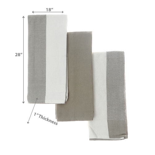 Maison Concepts Kitchen Towel Set Of 3 PCs Block Print Oxford Tan