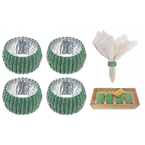 Ensemble de 4PC serviettes de table à billes avec boîte de bricolage verte et argentée de Maison concepts