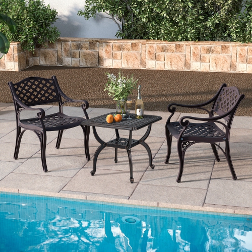 Gymax 21'' Cast Aluminum Outdoor Side Table Patio Square Coffee Table w/ Storage Shelf