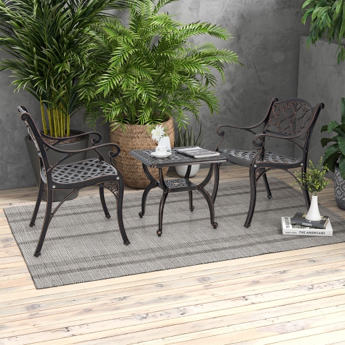 Gymax 21'' Cast Aluminum Outdoor Side Table Patio Square Coffee Table w/ Storage Shelf