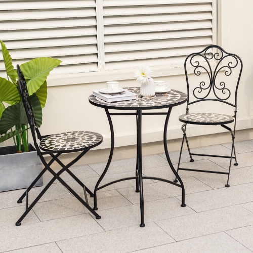 Gymax 24'' Bistro Table w/ Ceramic Tile Tabletop Heavy-Duty Metal Structure Patio