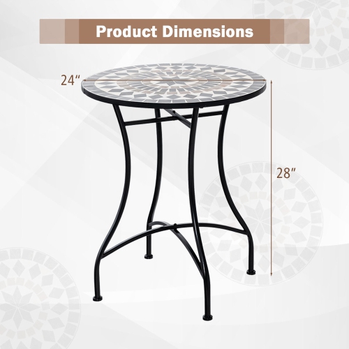 Gymax 24'' Bistro Table w/ Ceramic Tile Tabletop Heavy-Duty Metal Structure Patio
