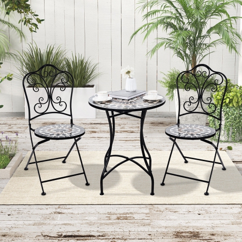 Gymax 24'' Bistro Table w/ Ceramic Tile Tabletop Heavy-Duty Metal Structure Patio