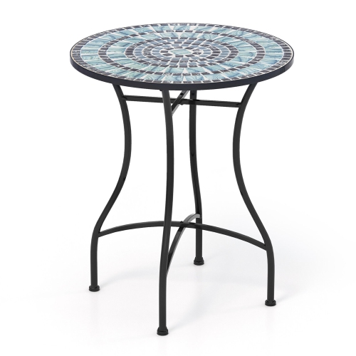 Gymax 24 Inch Patio Bistro Table Metal Structure w/ Ceramic Tile Tabletop Heavy-Duty