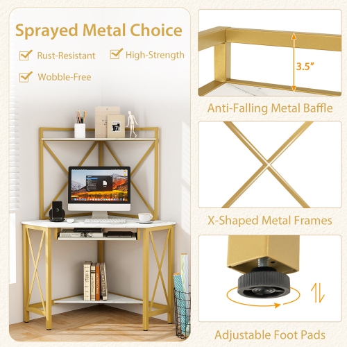Gymax Corner Desk Space-Saving Computer Desk w/ Shelves & Keyboard Tray White