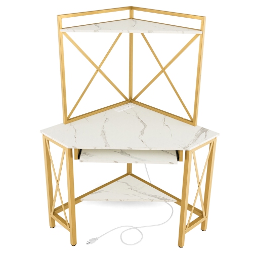 Gymax Corner Desk Space-Saving Computer Desk w/ Shelves & Keyboard Tray White