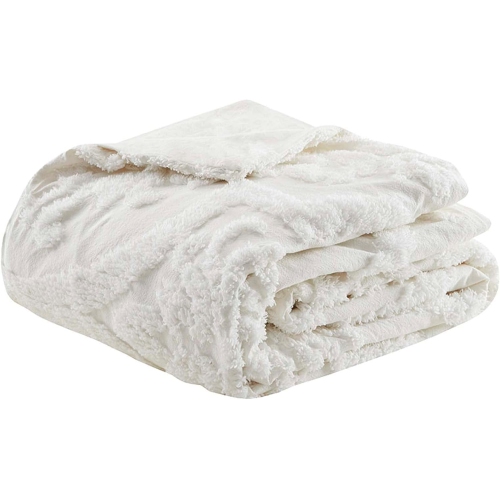 Madison Park Viola 3 Piece Tufted Cotton Chenille Duvet Cover Set, King/Cal King(104"x92"), Damask White