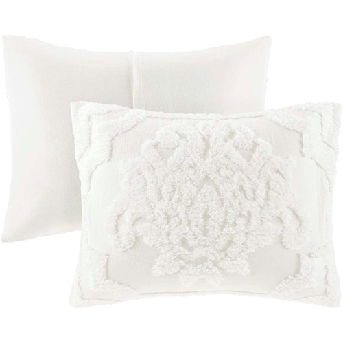 Madison Park Viola 3 Piece Tufted Cotton Chenille Duvet Cover Set, King/Cal King(104"x92"), Damask White