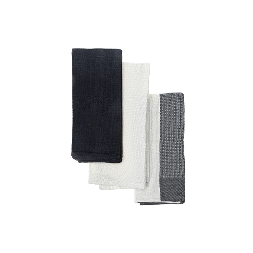Ensemble de 3 serviettes de cuisine de Maison concepts - Noir gaufré à motifs de blocs