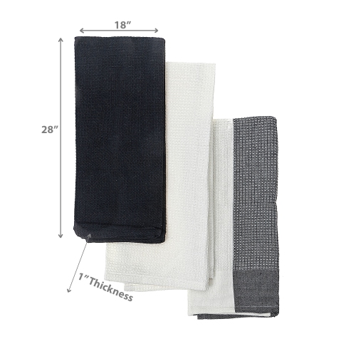 Maison Concepts Kitchen Towel Set Of 3 PCs Block Print Waffle Black