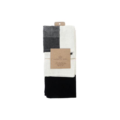 Maison Concepts Kitchen Towel Set Of 3 PCs Block Print Waffle Black