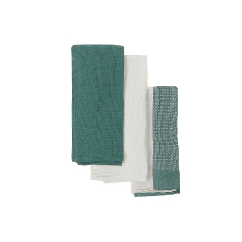 Maison Concepts Kitchen Towel Set Of 3 PCs Block Print Waffle Green