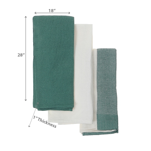 Maison Concepts Kitchen Towel Set Of 3 PCs Block Print Waffle Green