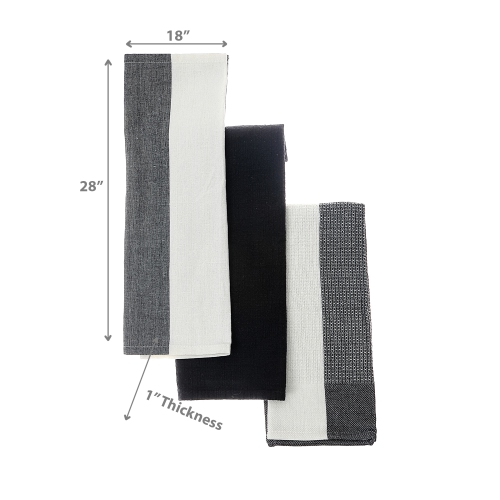 Maison Concepts Kitchen Towel Set Of 3 PCs Block Print Black