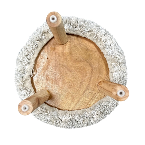 Maison Concepts Handwoven Pouf Wooden Stand Light Grey