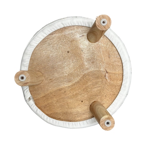Maison Concepts Flat Handwoven Pouf Wooden Stand Cream & Grey
