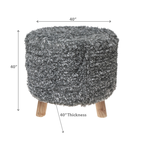Maison Concepts Handwoven Pouf Wooden Stand Grey