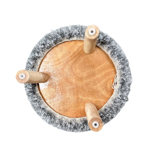 Maison Concepts Handwoven Pouf Wooden Stand Grey