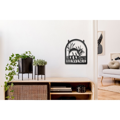 Maison Concepts Metal Black Wall Decor Bienvenue Racoon