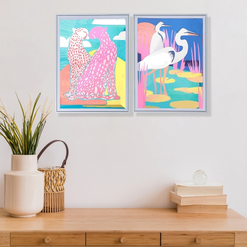 Maison Concepts Framed Canvas Wall Art Crane & Leopard - Set of 2