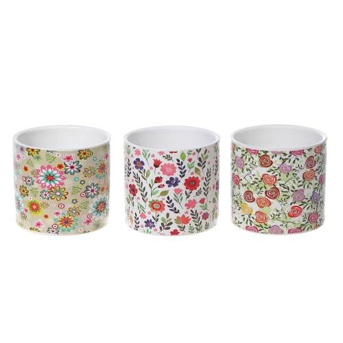 Maison Concepts Ceramic Round Planters Spring Floral - Set of 3