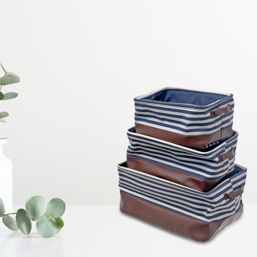 Maison Concepts Storage Caddy Cloth & Pleather Strips Set of 3