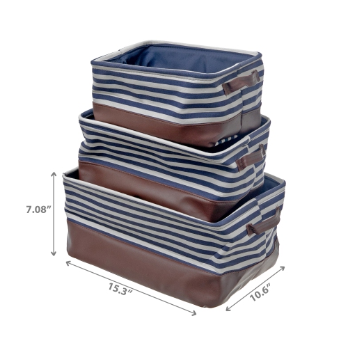 Maison Concepts Storage Caddy Cloth & Pleather Strips Set of 3