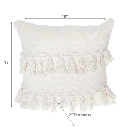 Maison Concepts Slub Cotton Ivory Fringe Cushion Emma 18 X 18 - Set of 2