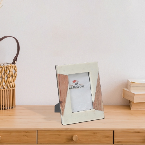 Cadre en marbre blanc et en bois de Maison concepts, 6 x 4 po
