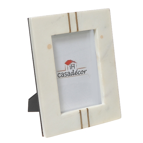 Cadre photo incrusté en laiton marbré blanc de Maison concepts, 6 x 4 po