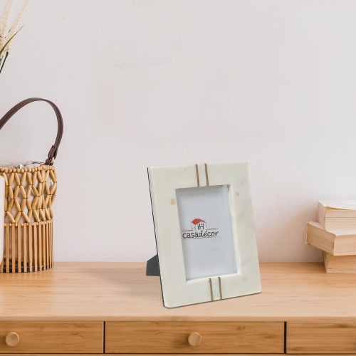 Maison Concepts White Marble Brass Inlay Picture Frame 6X4