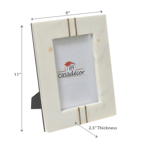 Maison Concepts White Marble Brass Inlay Picture Frame 6X4