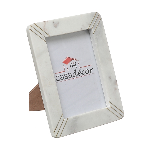Maison concepts – cadre photo 5 x 7 blanc marbré avec incrustation en laiton