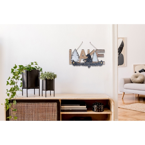 Maison Concepts Wooden Lake & Metal Bear On Canoe Wall Decor