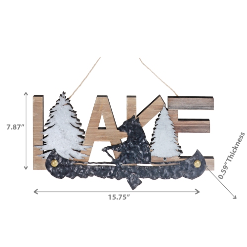 Maison Concepts Wooden Lake & Metal Bear On Canoe Wall Decor