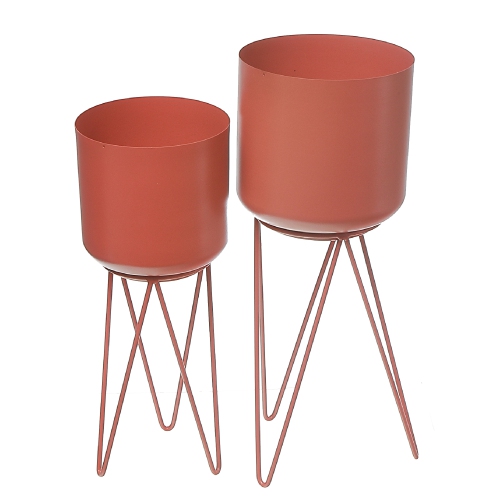 MAISON CONCEPTS  Planters With Tripod Stand Rust Set Of 2