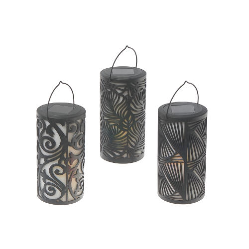 MAISON CONCEPTS  Led Solar Cylinder Lantern With Design In Black
