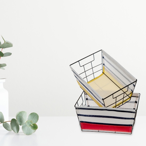 Maison Concepts Storage Wire Caddy and Cloth Stripes - Set of 2