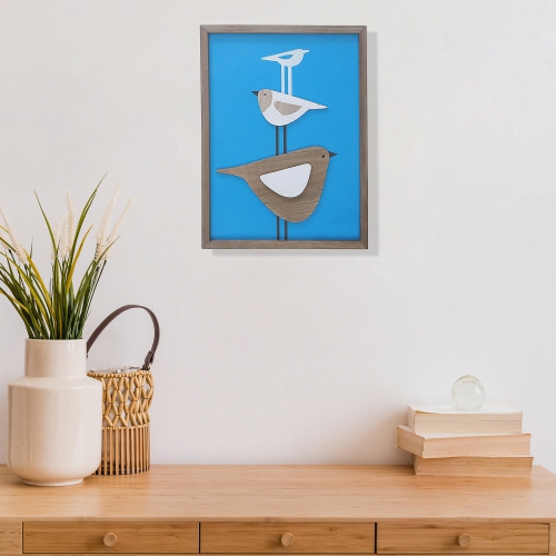 Affiche encadrée en bois à trois oiseaux de Maison concepts