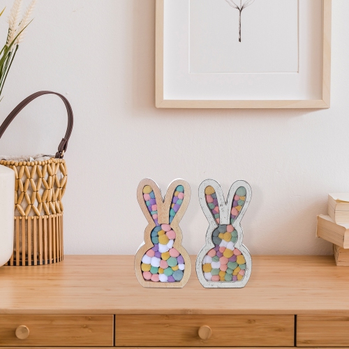 Maison Concepts Wooden Sitting Bunny With Pompom - Set of 2