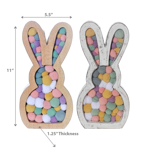 Maison Concepts Wooden Sitting Bunny With Pompom - Set of 2