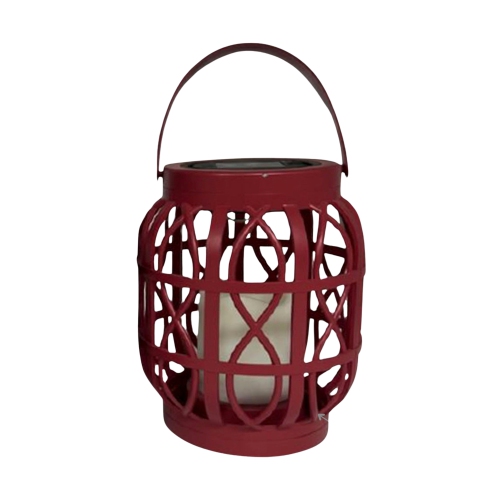MAISON CONCEPTS  Led Solar Basket Weave Lantern With Faux Candle In Red